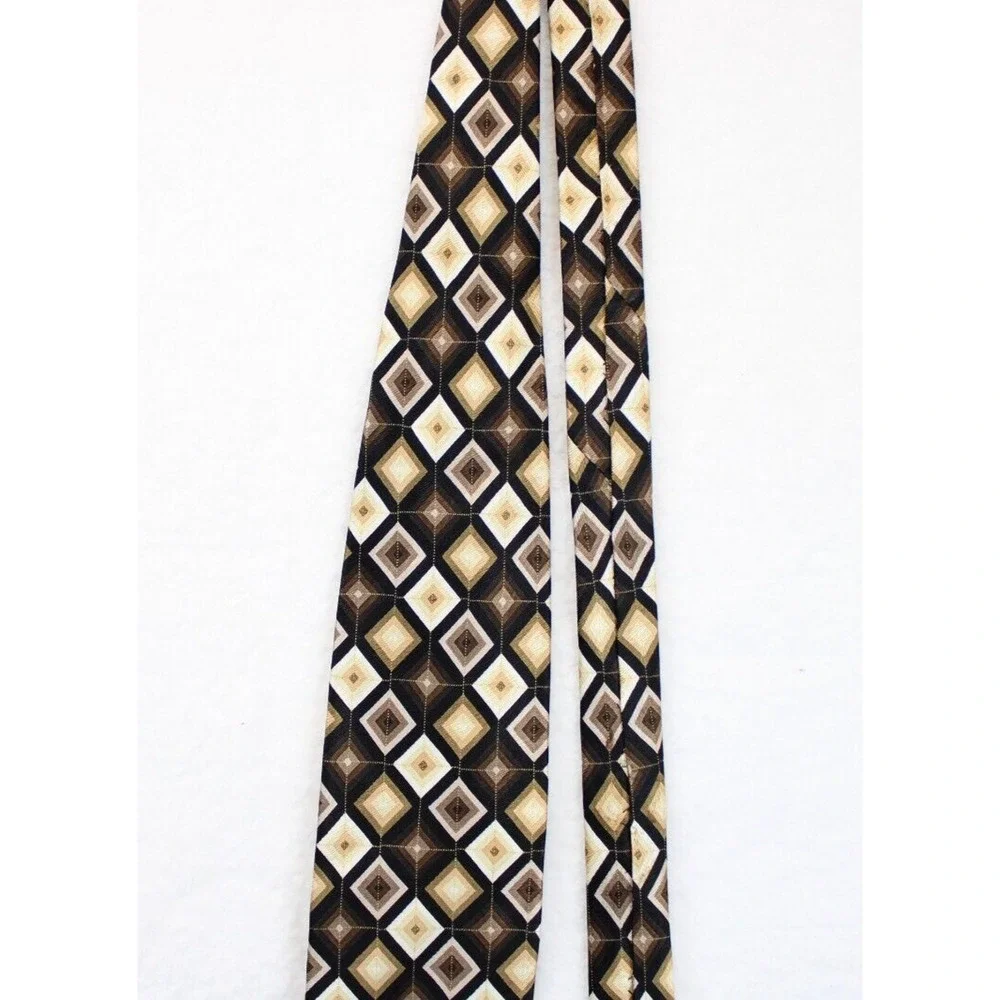 Giorgio Brutini Argyle Pattern Silk Men Necktie Black & Tan 60 In. Career Office